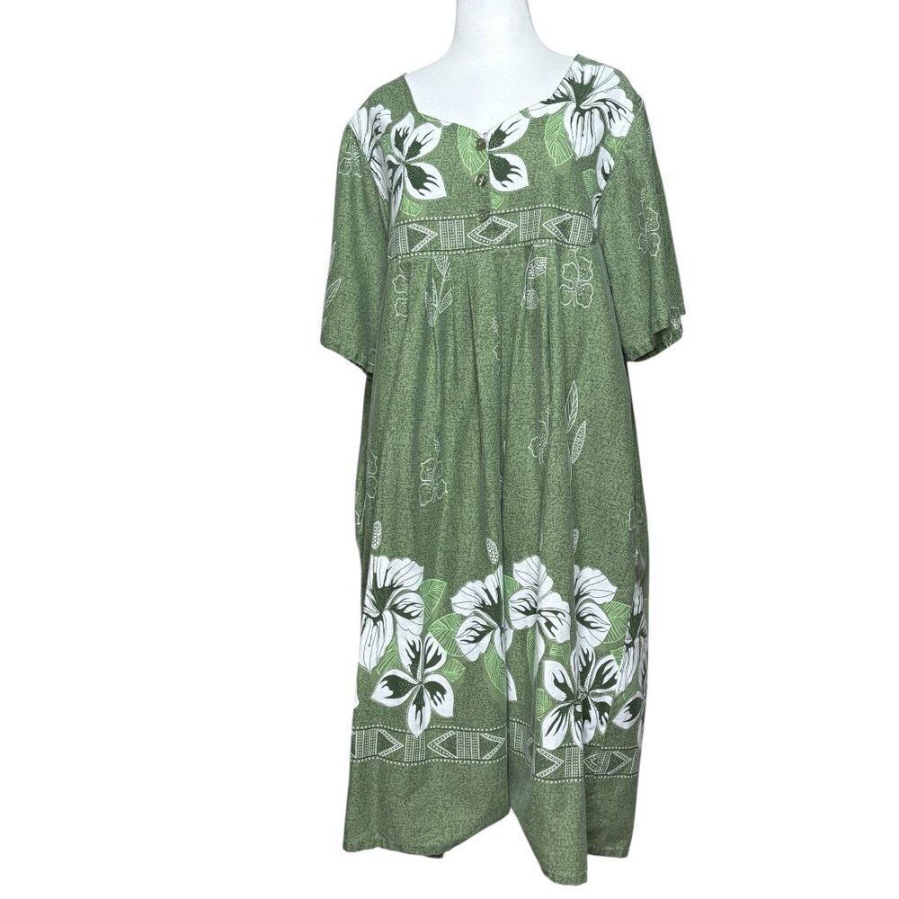Anthony Richards Floral Patio Dress VTG Plus Size 2XL Green White